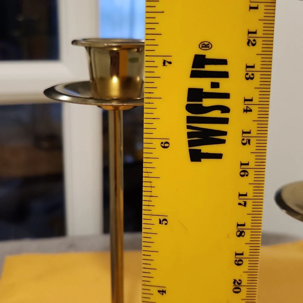 3 Arm Candelabra Brass Tone Candle Holder - Picture 4 of 6